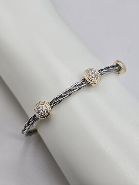 Swarovski Crystal Elements Gold Silver Two Tone Cuff Bracelet Prom Bridal